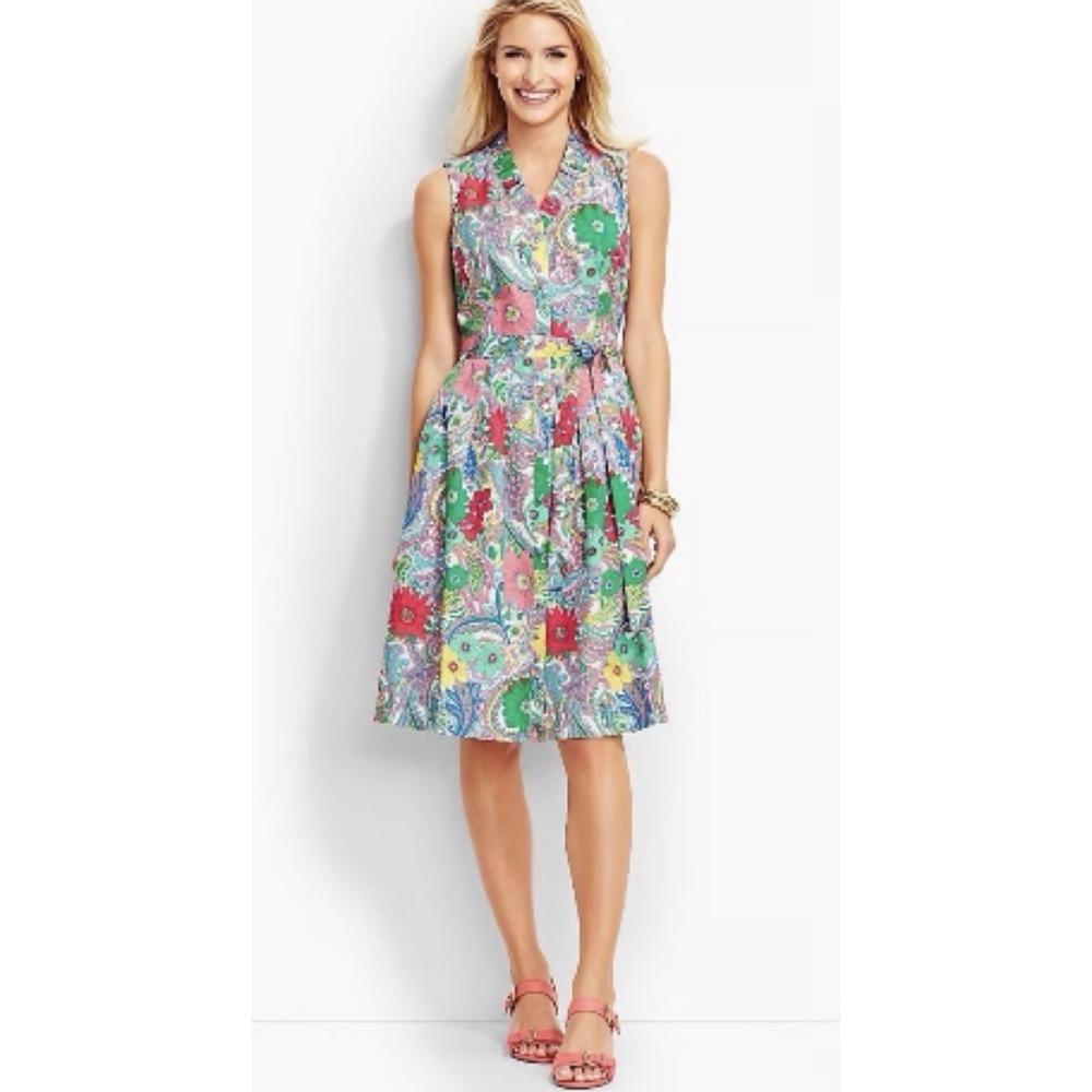 Talbots Women's‎ Paisley Floral Sleeveless Dress Pleated Colorful Midi Size 2P